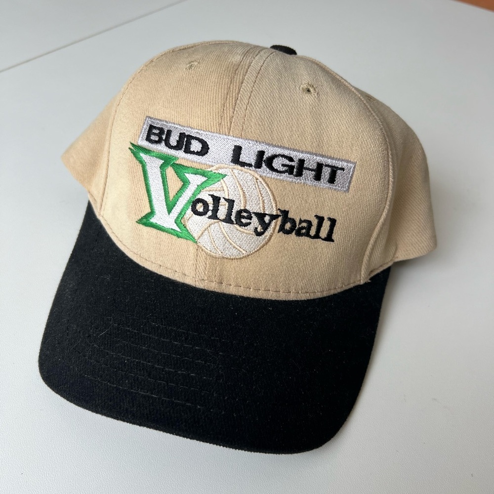 Vintage Bud Light Budweiser Volleyball Baseball Snapback Hat Cap Tan/Black USA